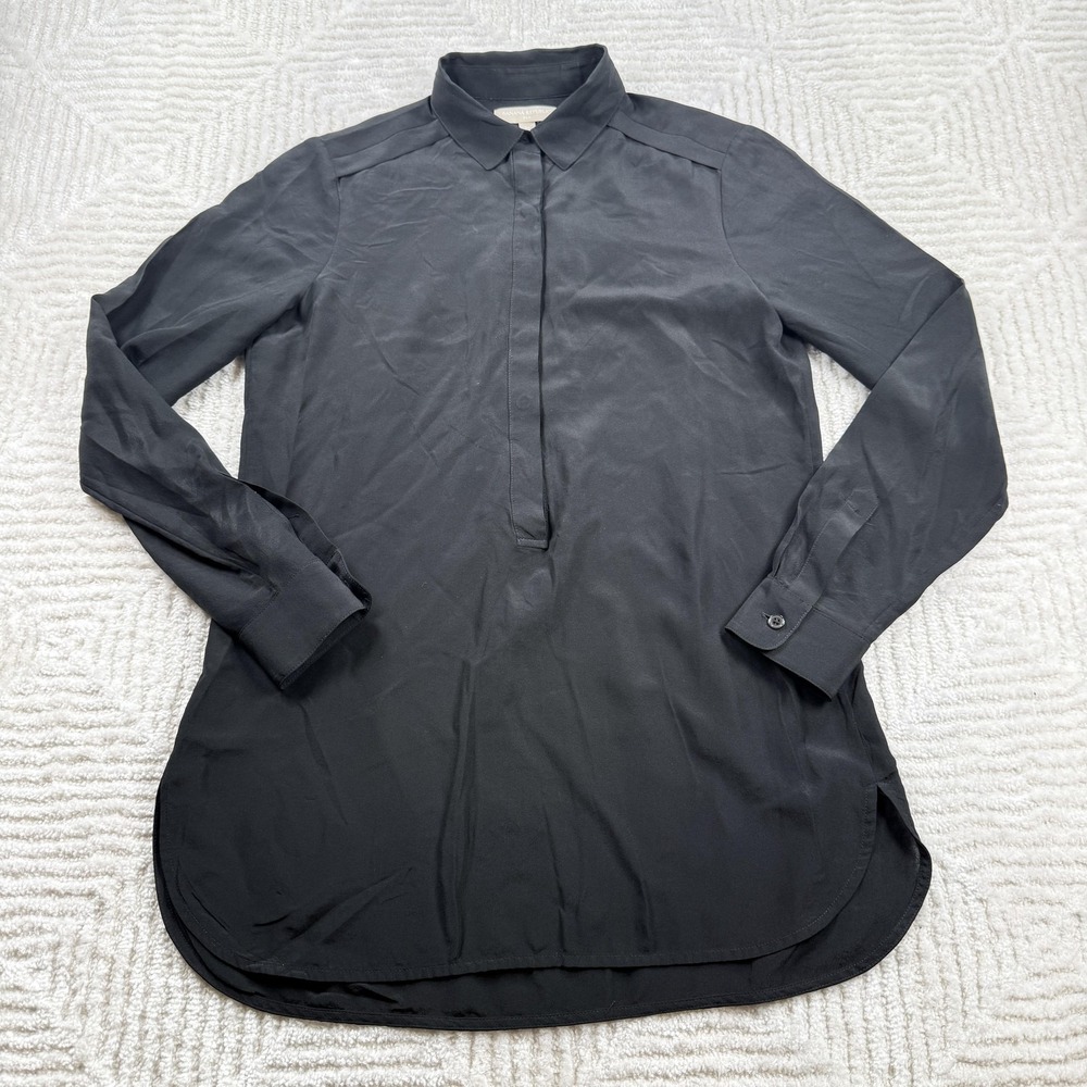 Banana Republic Silk Tunic Blouse Womens XS Black Office Career Work Top Capsule - Picture 1 of 13